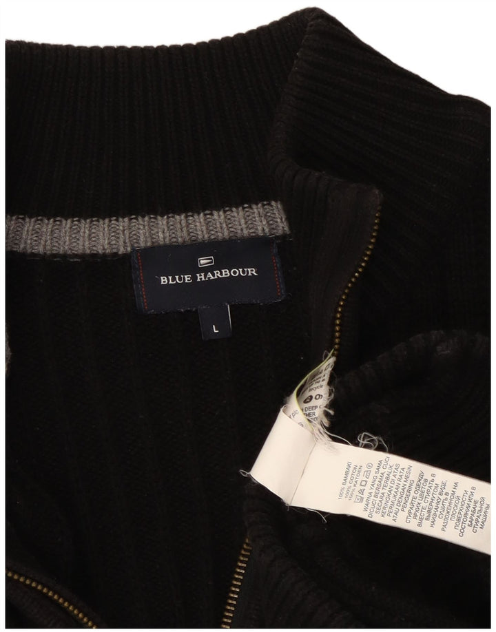 Marks & Spencer Herre Blue Harbor Cardigan Sweater Stor Sort Bomuld
