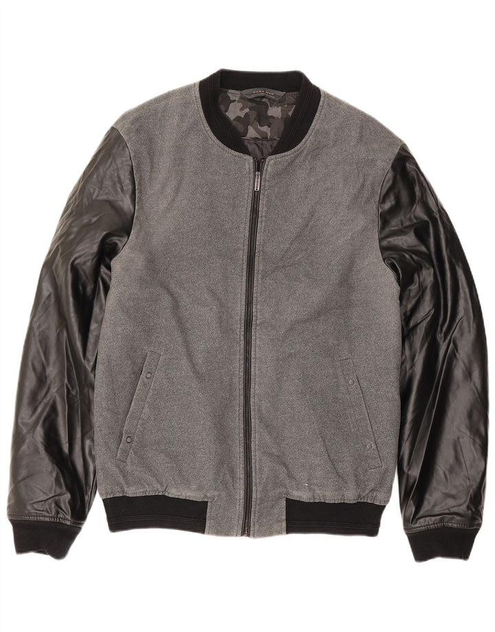 Zara Herre Varsity Jacket UK 40 Large Grå Colourblock Polyester