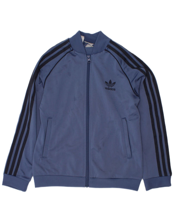Adidas Boys Tracksuit Top Jacket 9-10 Years Blue Polyester