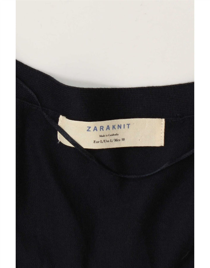 Zara Womens Longline Cardigan Sweater UK 14 Large Navy Blue