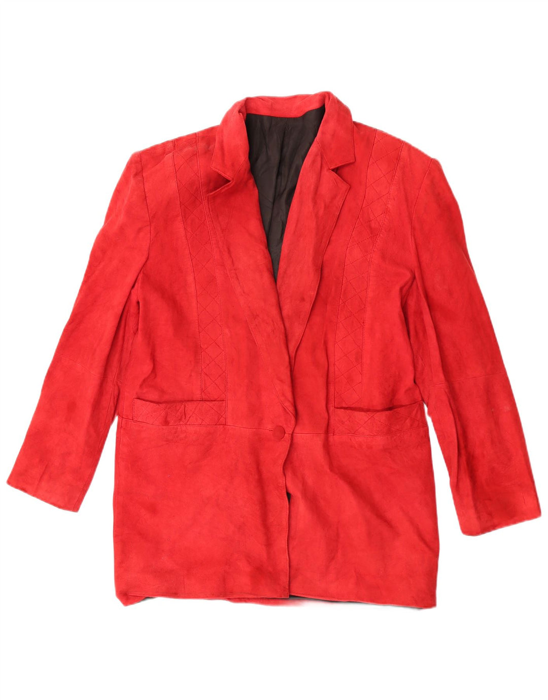 Vintage Dame 1 Knap Ruskind Blazer Jacket UK 12 Medium Rød