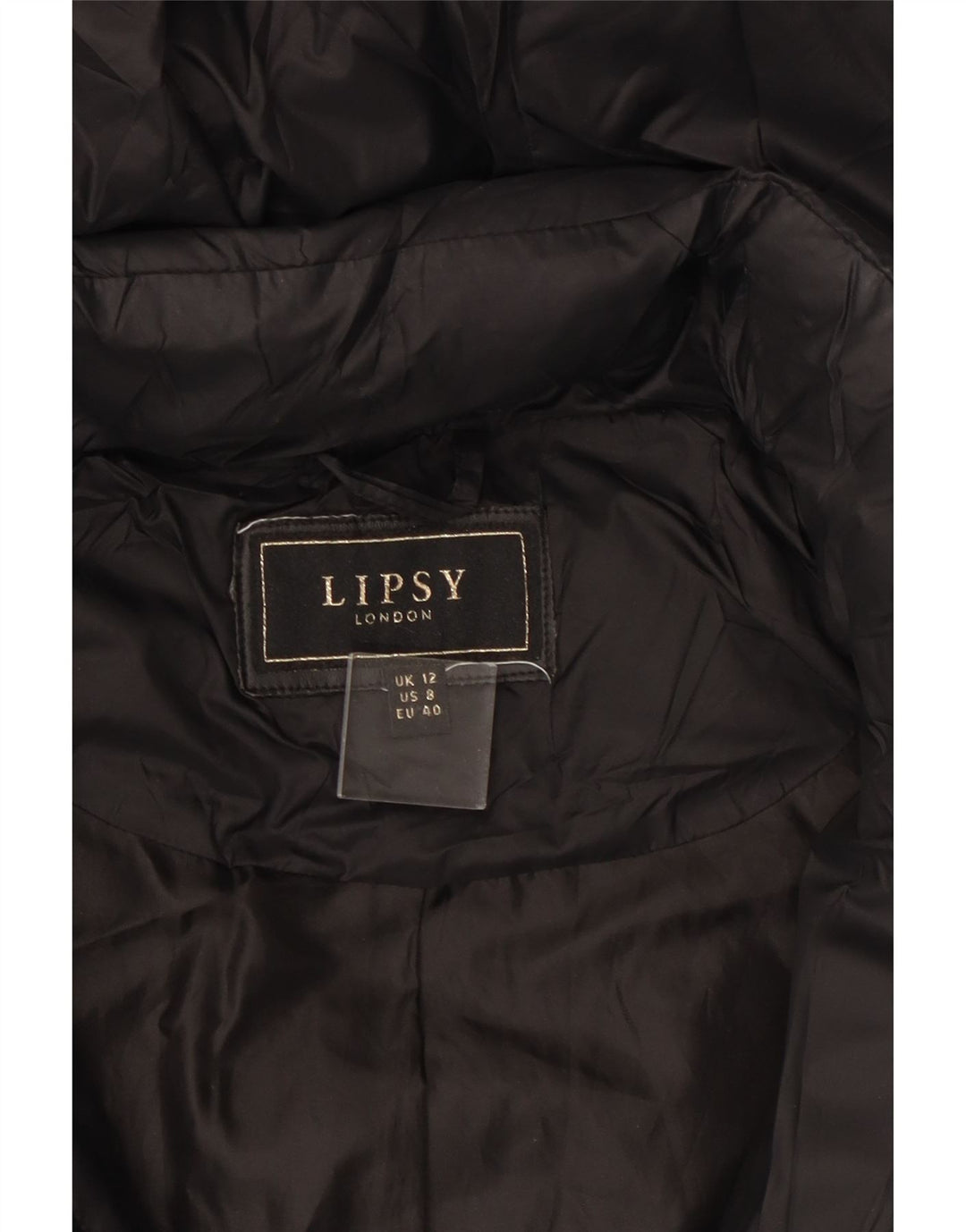 Lipsy Dame Hætte Polstret Frakke UK 12 Medium Sort Polyamid