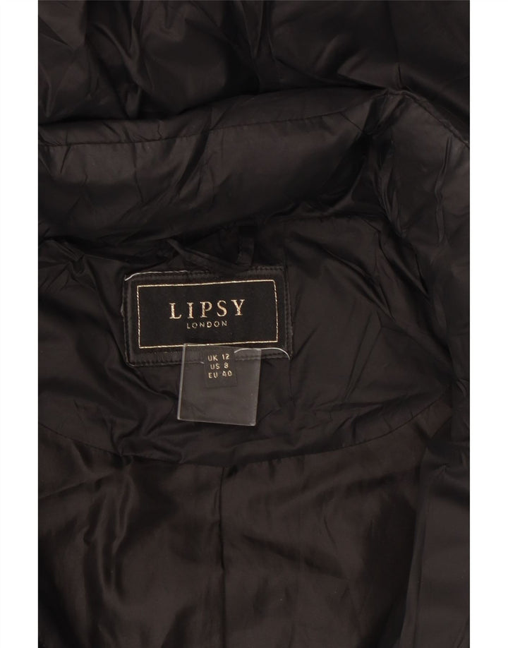 Lipsy Dame Hætte Polstret Frakke UK 12 Medium Sort Polyamid