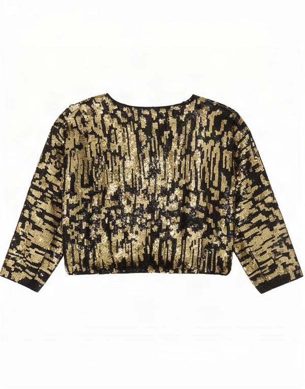 Vintage Womens Long Sleeve Sequin Blouse Top UK 14 Medium Gold