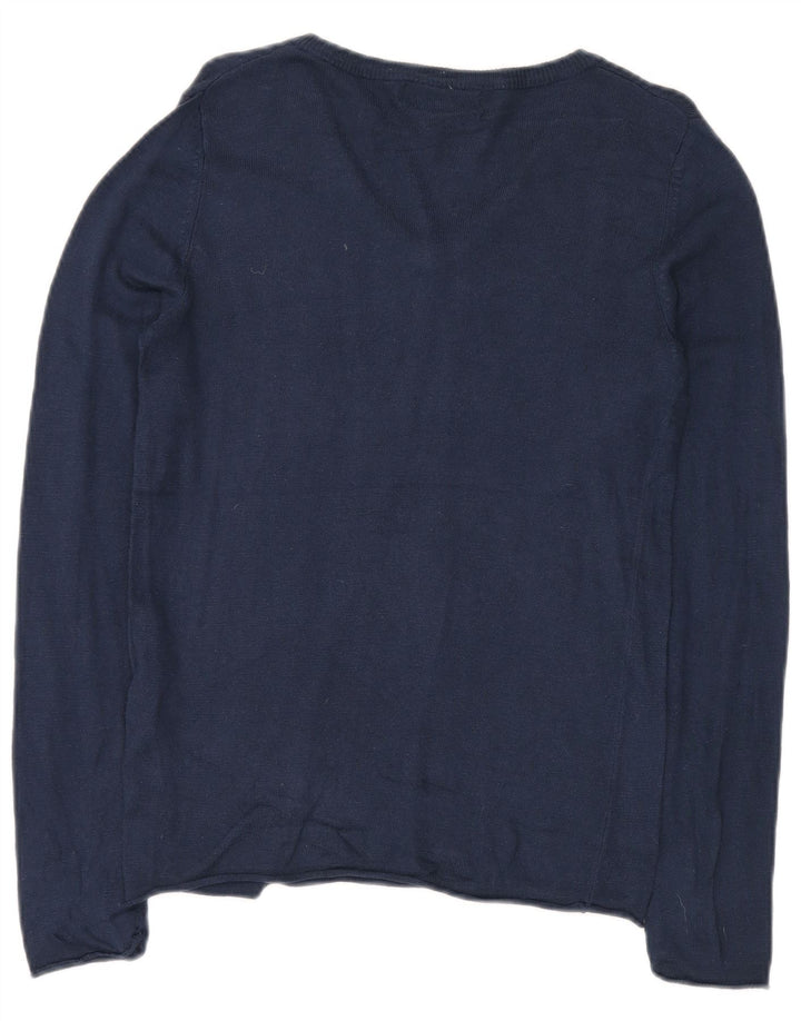 MOSSIMO Dame V-hals sweater UK 12 Medium Navy Blue Nylon