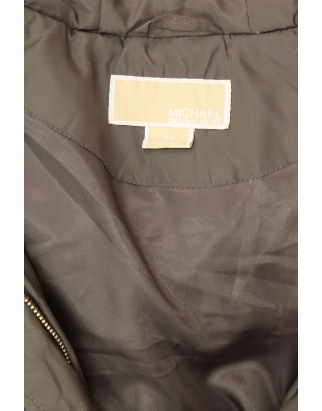 Michael Kors Dame Hooded Polstret Frakke UK 14 Medium Khaki Polyester Winter