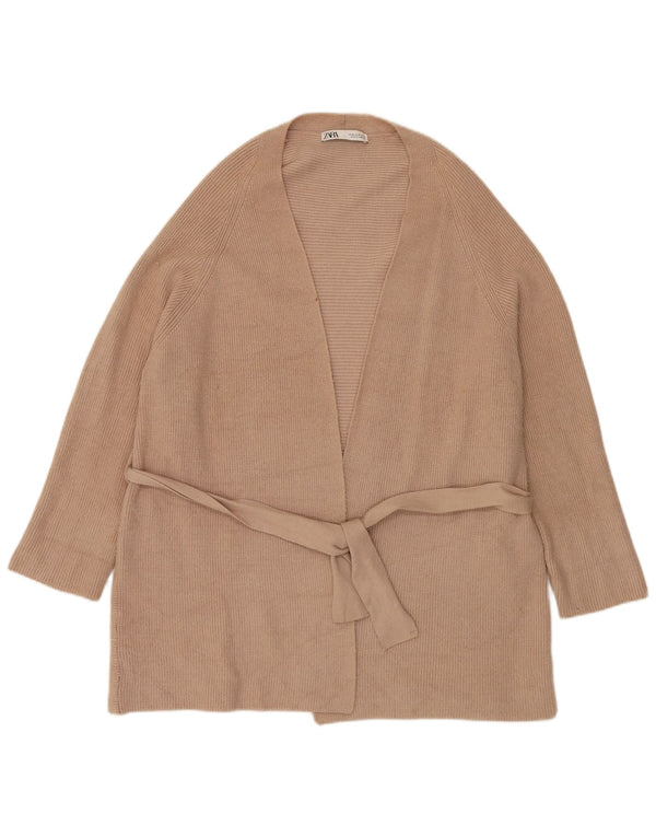 Zara Womens Longline Oversized Cardigan Sweater UK 14 Medium Beige Viscose