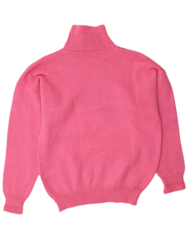CAPUA Dame grafisk rullehals sweater UK 16 Stor lyserød stribet