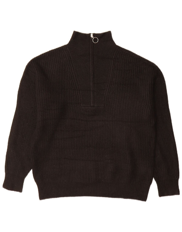 Jack Wills Dame Oversized Zip Neck Jumper Sweater UK 10 Small Black