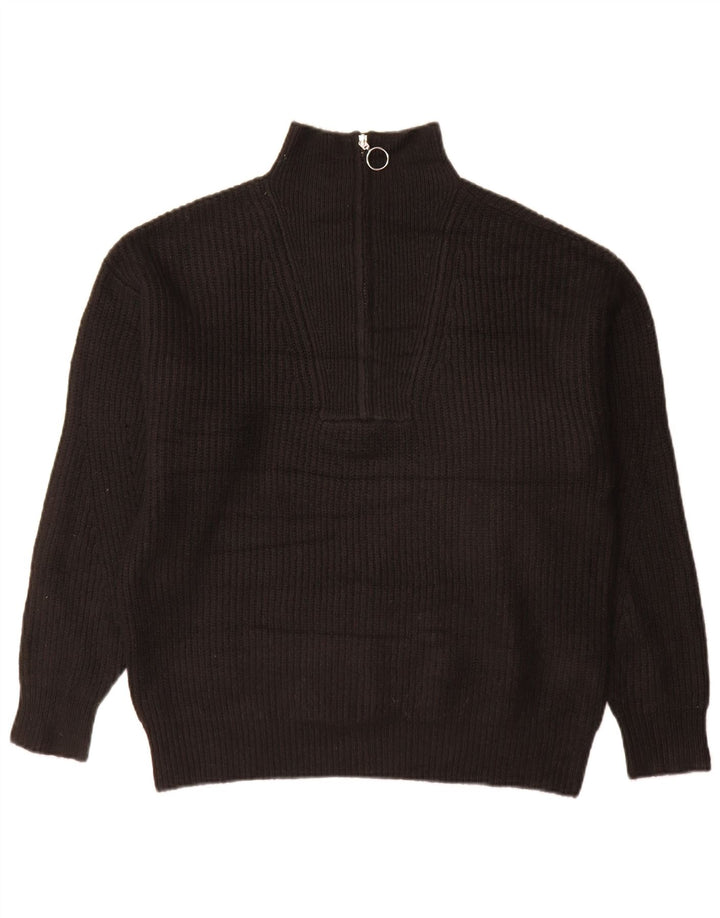 Jack Wills Dame Oversized Zip Neck Jumper Sweater UK 10 Small Black
