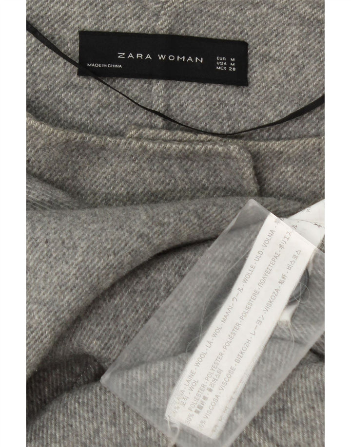 Zara Dame Dobbeltradet Frakke UK 12 Medium Grey Uld