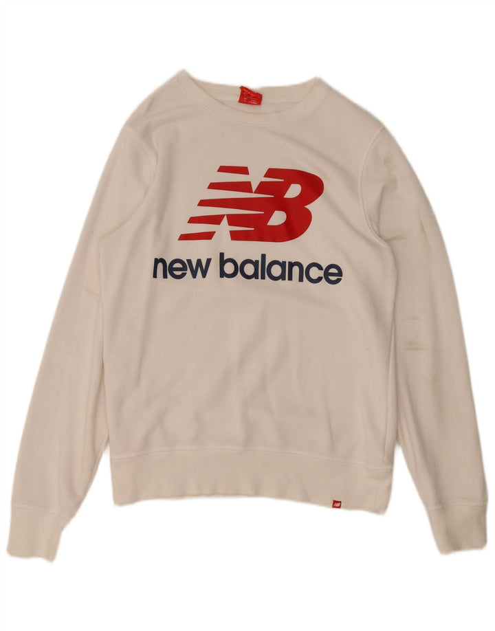 New Balance Herre Grafisk Sweatshirt Jumper Medium Hvid Bomuld