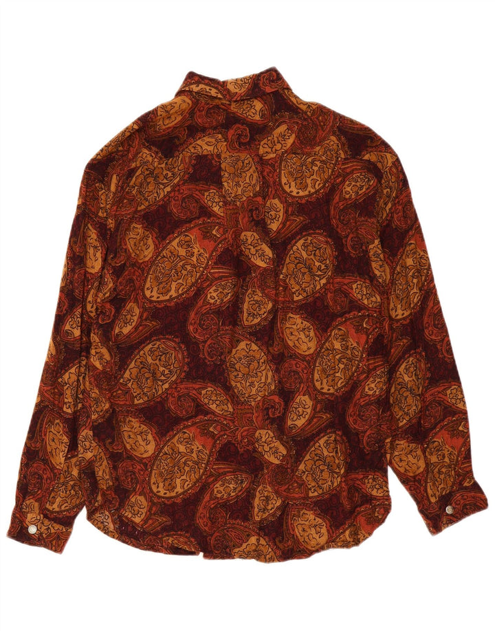 Vintage dameskjorte UK 16 Stor brun Paisley polyester