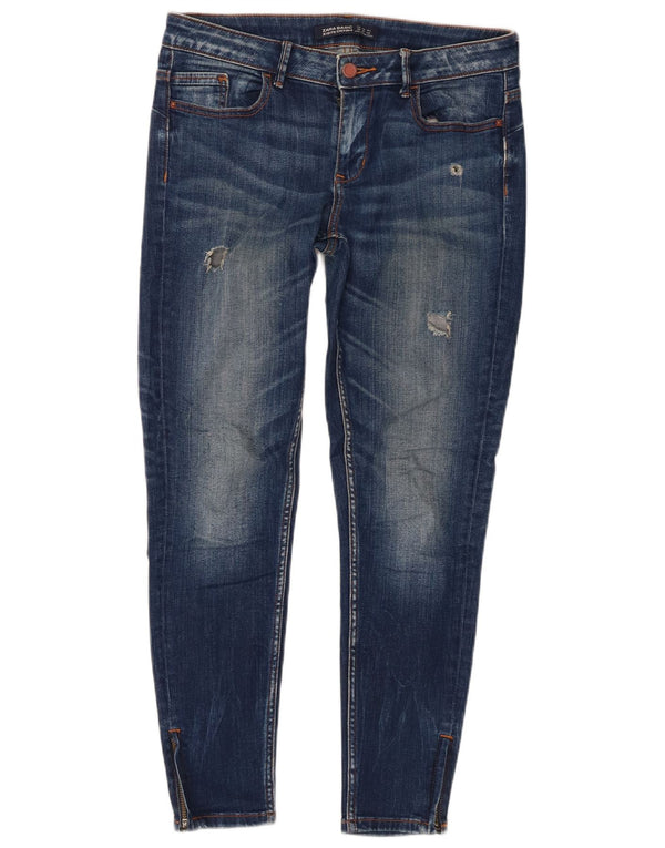 Zara Dame Distressed Skinny Jeans EU 38 Small W28 L27 Blå