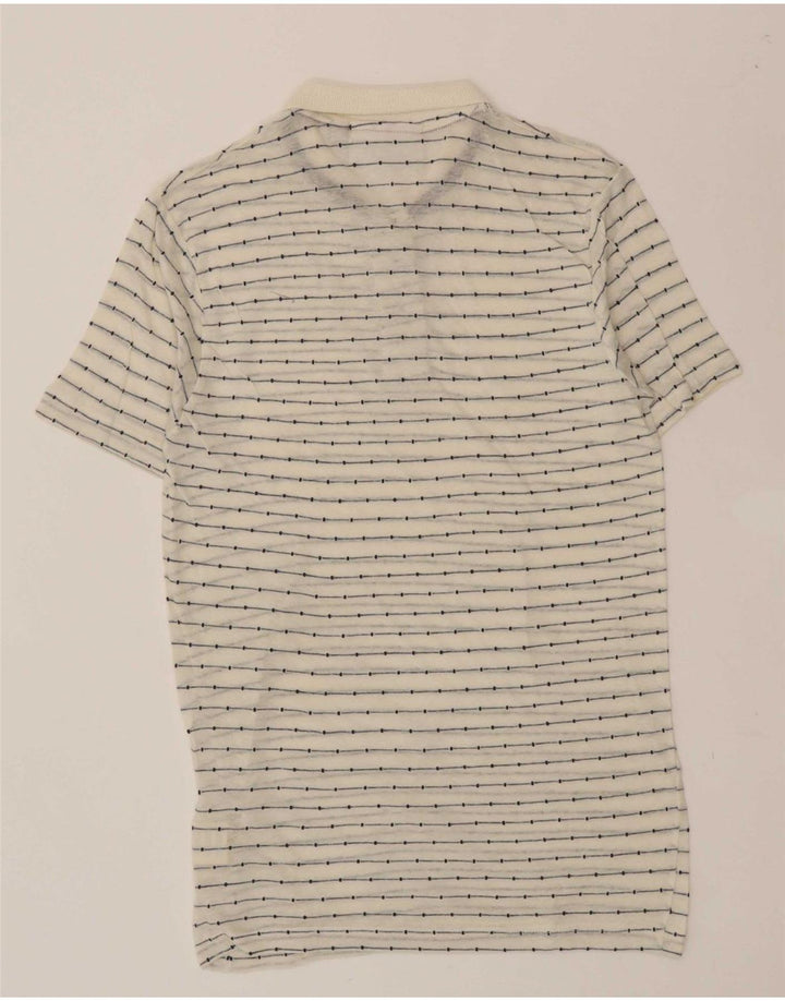 ANERKJENDT Mens Polo Shirt Small Off White Striped Cotton