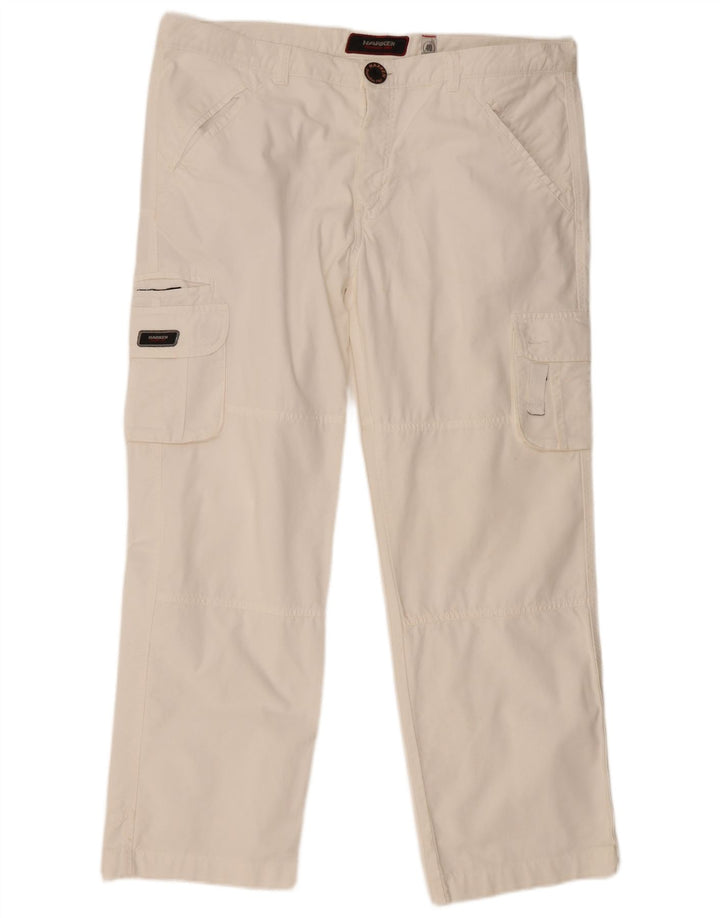 VINTAGE Mens Straight Cargo Trousers W40 L32 White Cotton