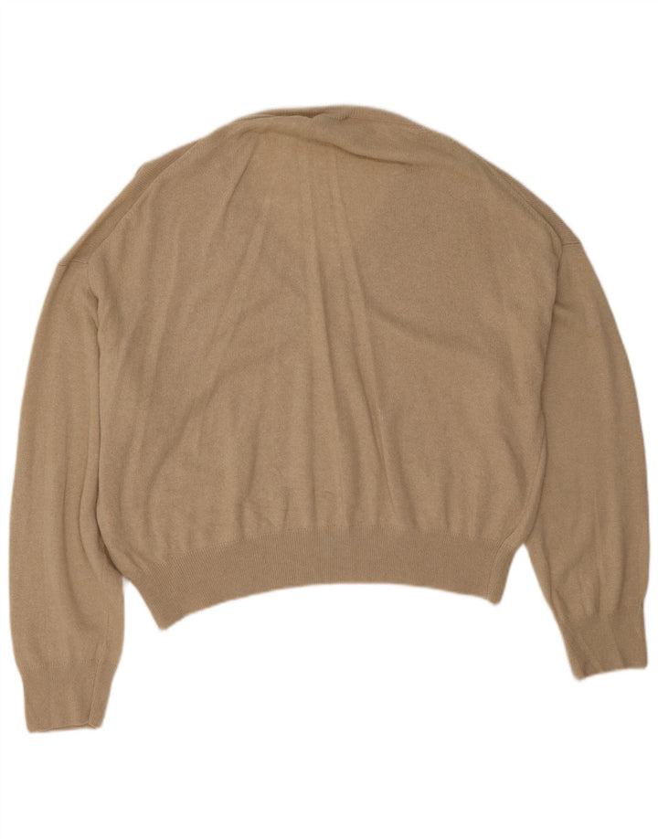 Zara Womens Crop Oversized V-hals sweater UK 14 Medium Beige Viscose