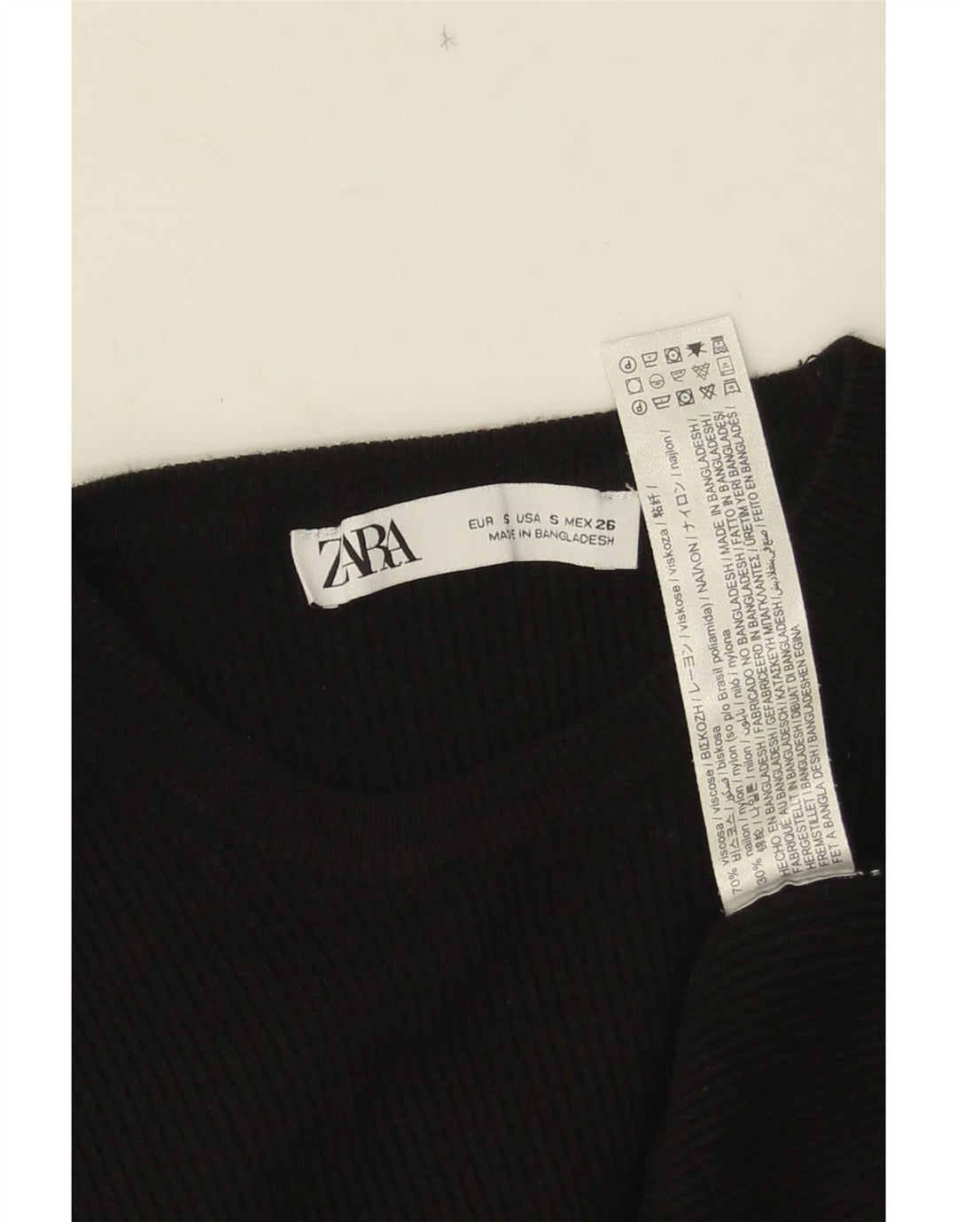 Zara Womens Crop Top 3/4 ærme UK 8 Small Black Viscose