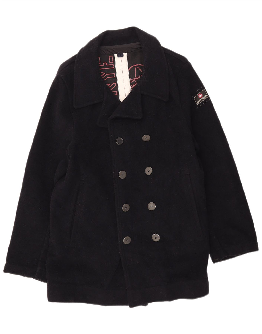 Murphy & Nye Herre Pea Coat UK 40 Large Navy Blue Wool