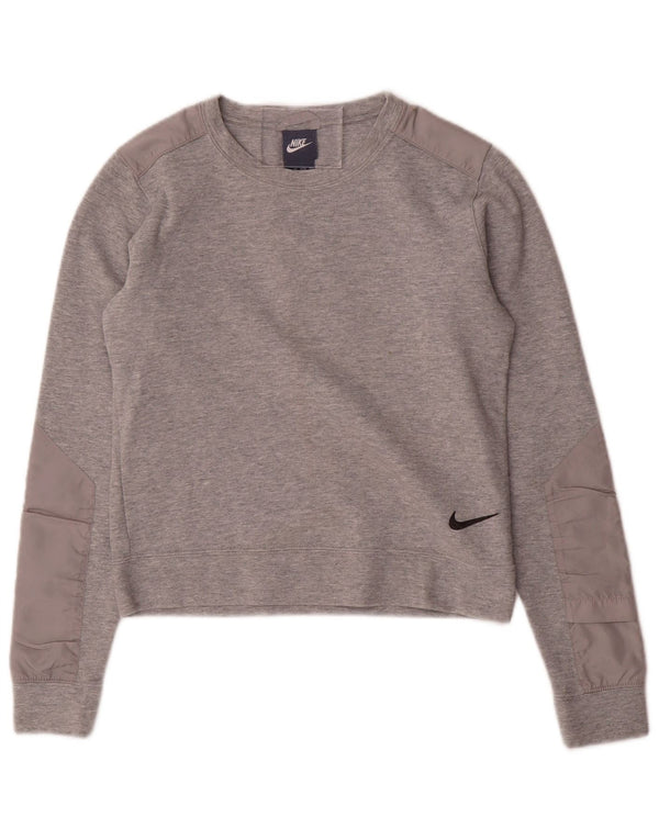 NIKE Womens Crop Sweatshirt Jumper UK 6 XS Grå Bomuld