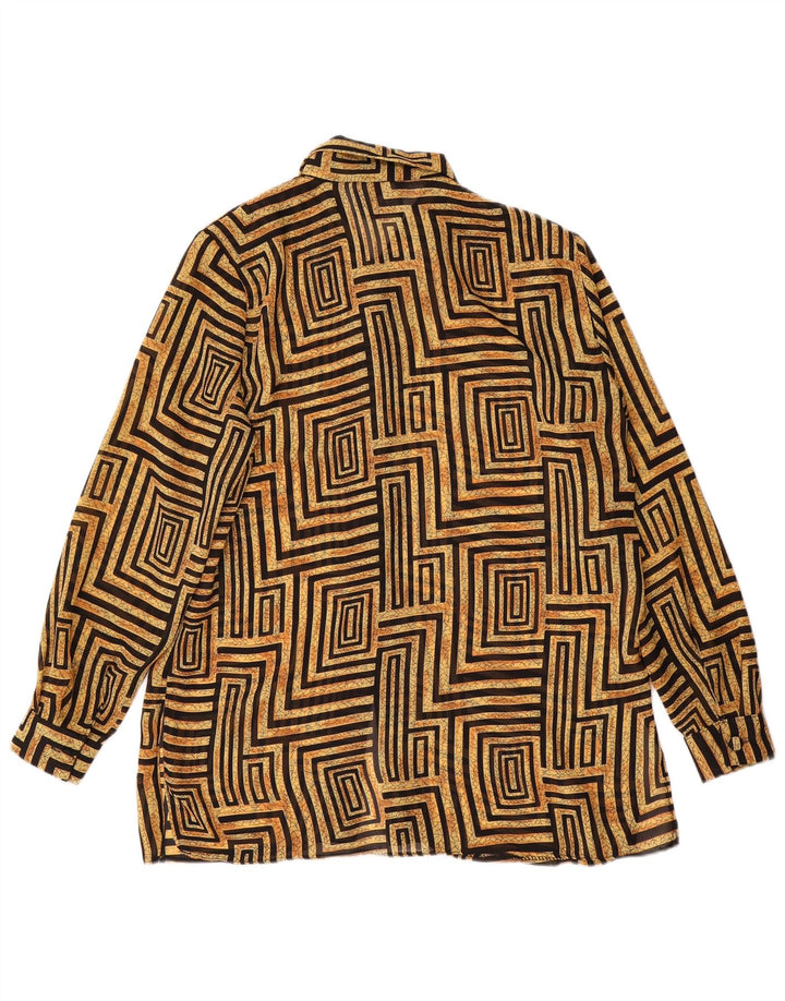 Vintage dameskjortebluse UK 14 Stor beige geometrisk polyester