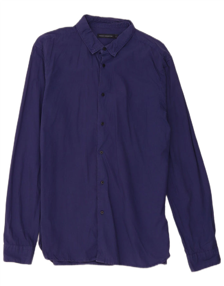 French Connection Herre Slim Fit skjorte Stor marineblå bomuld