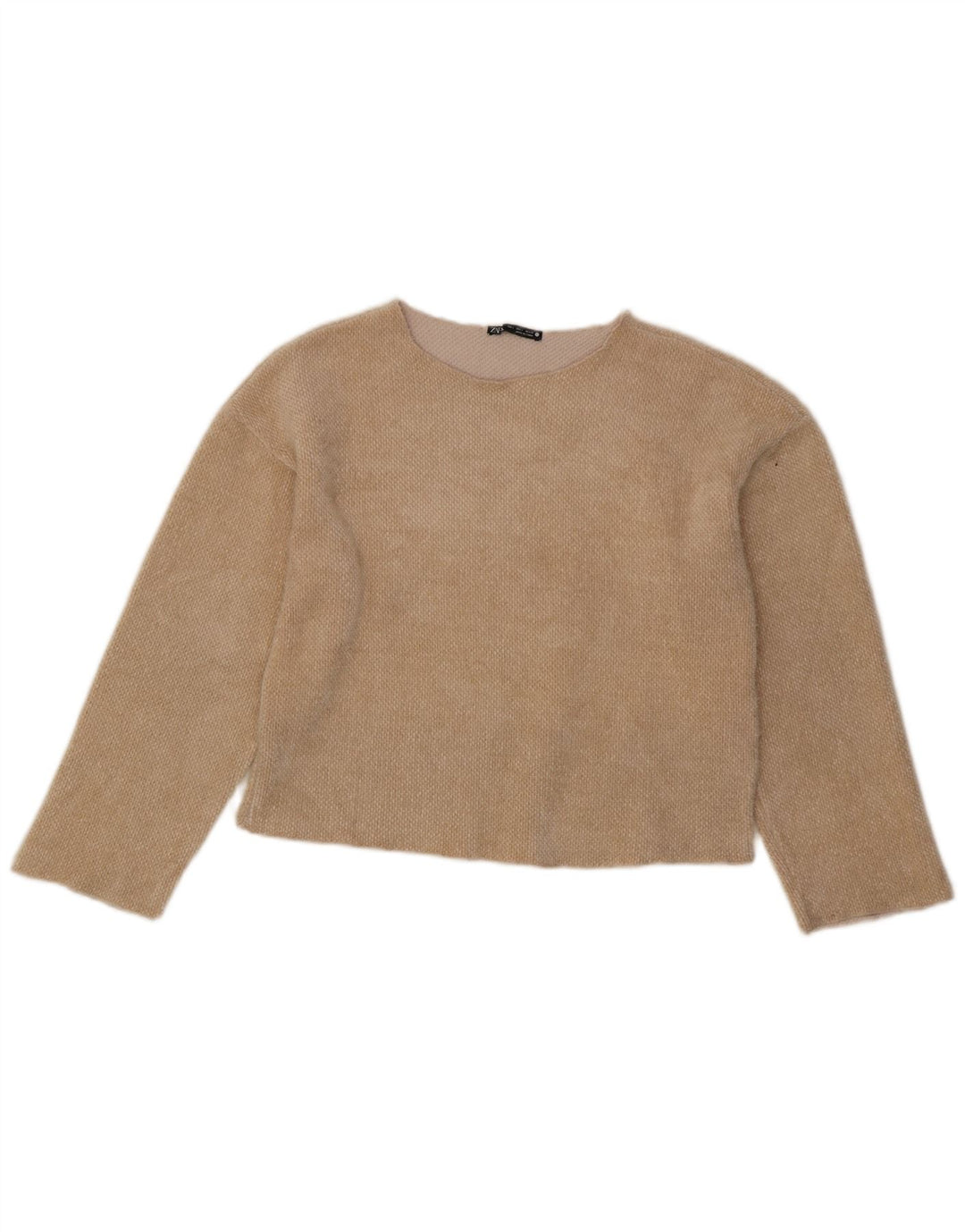 Zara Womens Crop Top Langærmet UK 10 Small Beige Polyester
