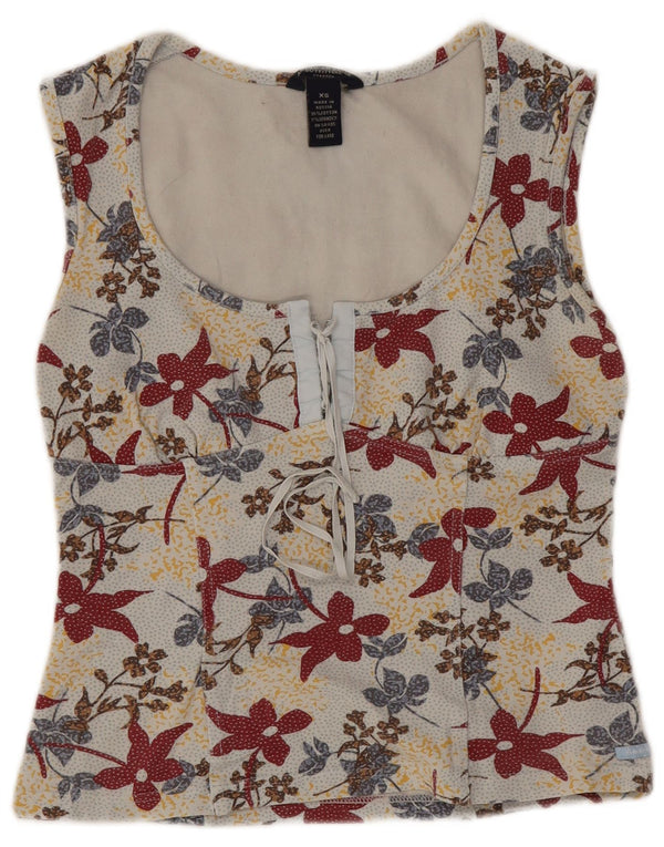 American Eagle Damebluse Top UK 4 XS Hvid Blomsterbomuld