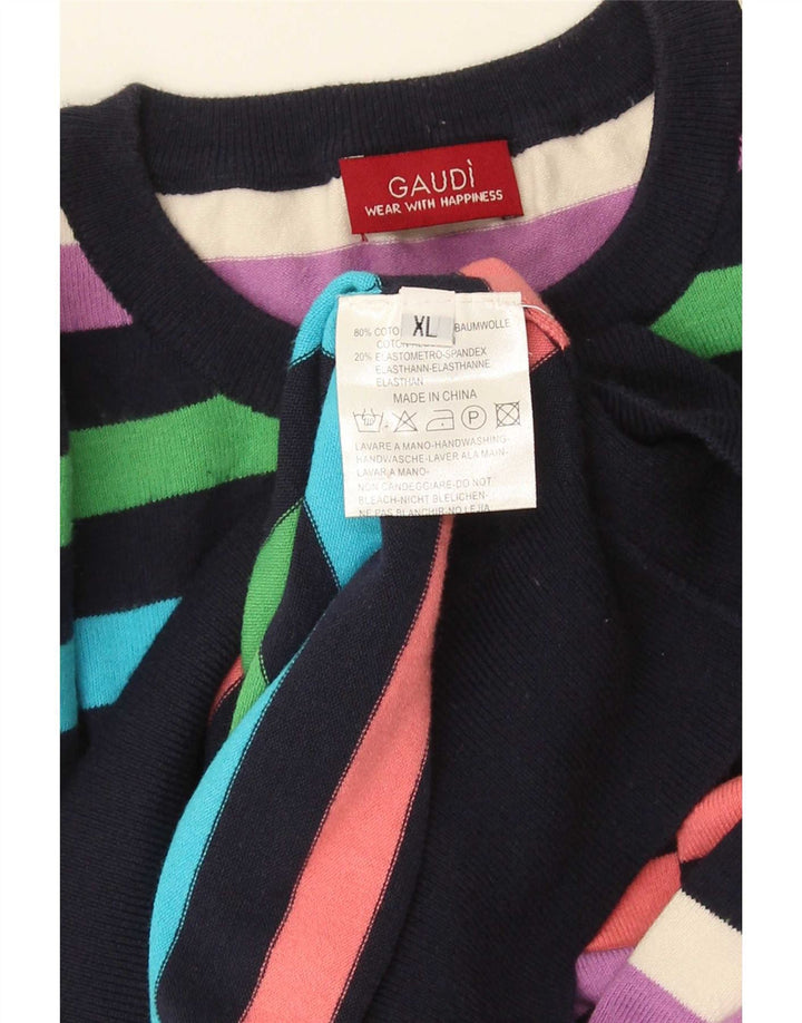 Gaudi herre rund hals sweater XL flerfarvet stribet bomuld