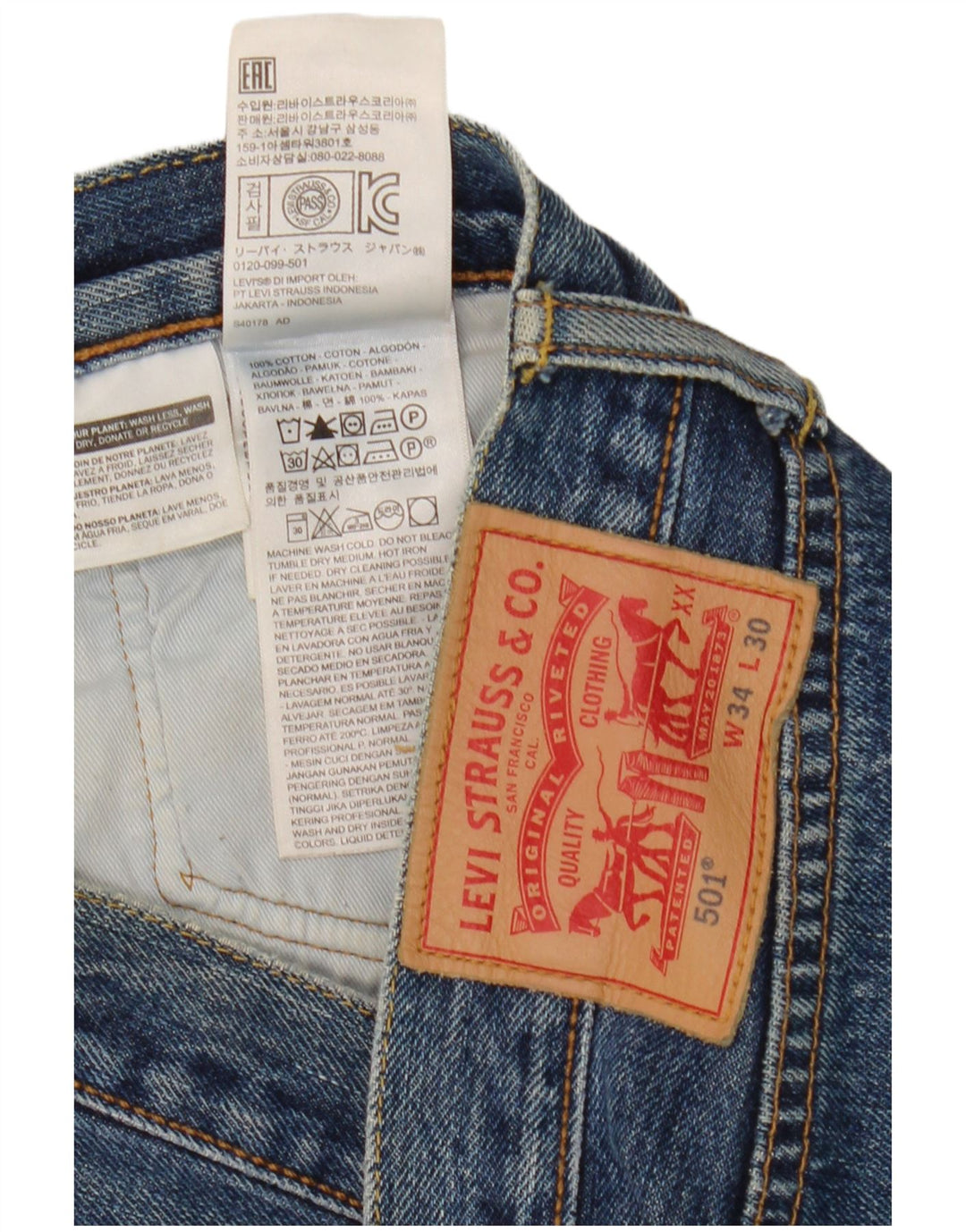 Levi's Herre 501 lige jeans W34 L26 blå bomuld