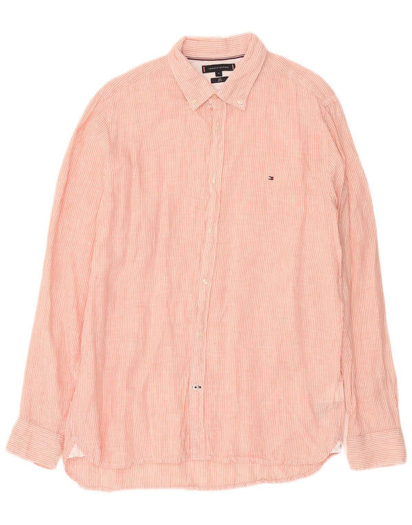 Tommy Hilfiger Herre Slim Fit skjorte XL Pink Stribet hør