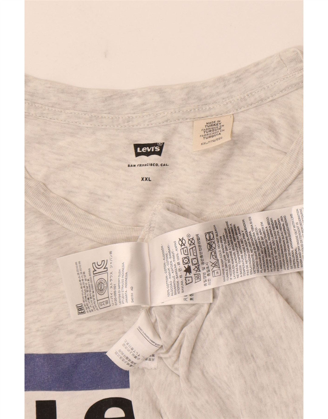 Levi's Herre grafisk T-shirt Top 2XL Grå Flecked Bomuld