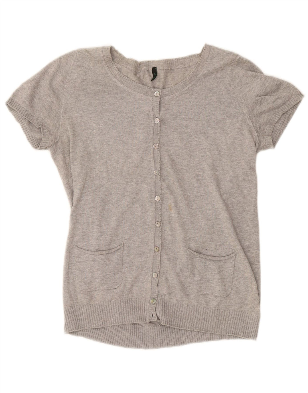BENETTON Kortærmet cardigantrøje til kvinder UK 12 Medium Grå Flecked