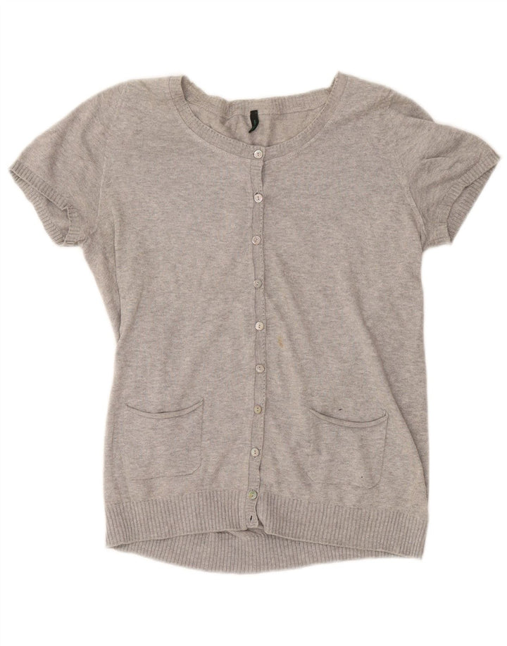 BENETTON Kortærmet cardigantrøje til kvinder UK 12 Medium Grå Flecked
