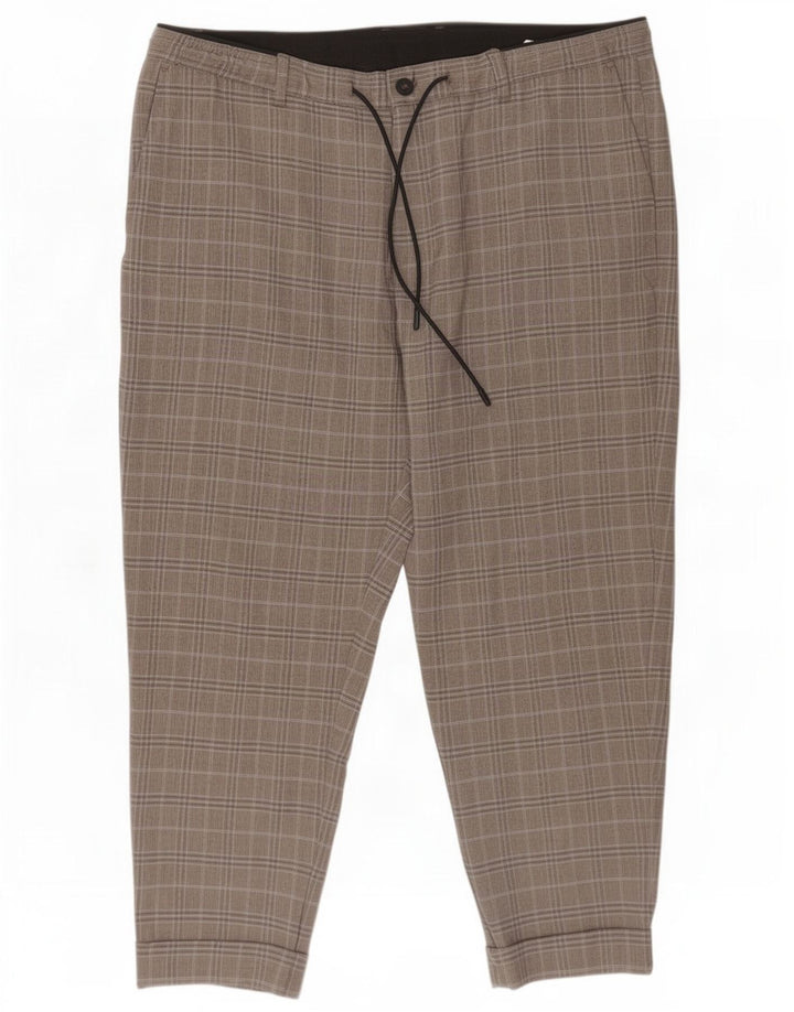 Zara Herre Cropped Trousers XL W34 L24 Grå ternet polyester