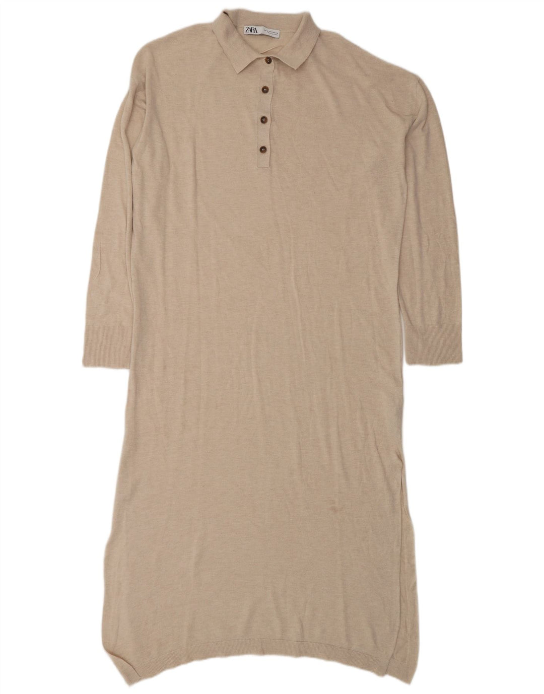 Zara Langærmet Oversized Polo Dress UK 10 Small Beige Polyester
