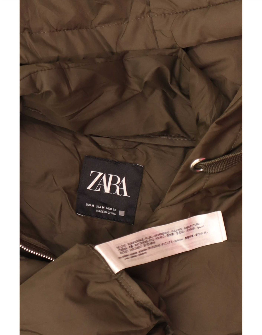 Zara Longline hættetrøje polstret Gilet UK 14 Medium Khaki Polyester
