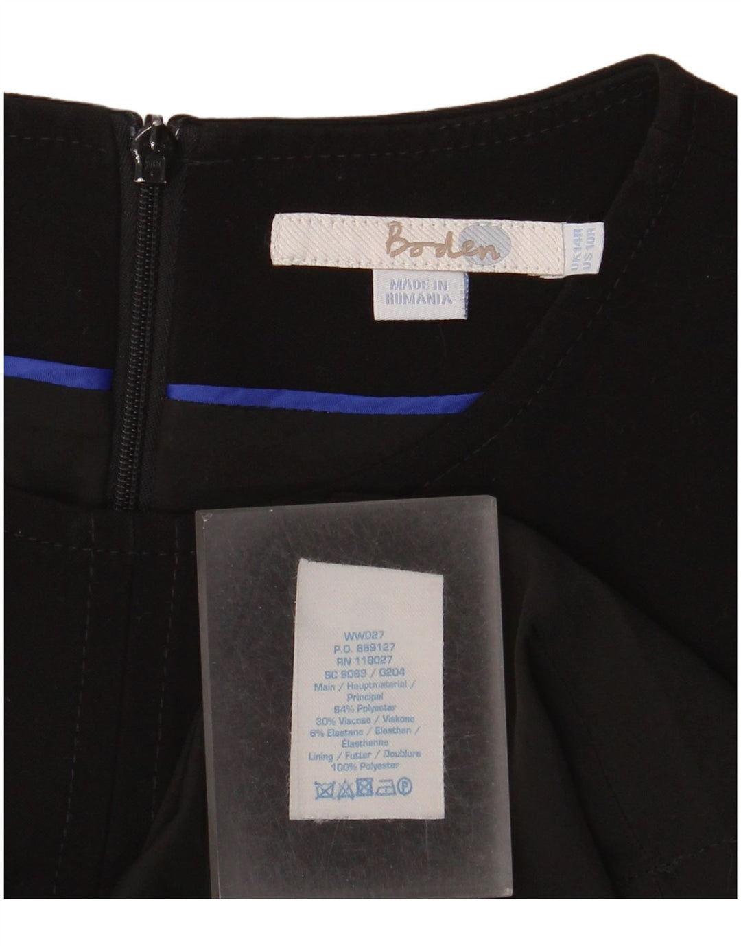 Boden Dame Skede Kjole UK 14 Stor Sort Polyester