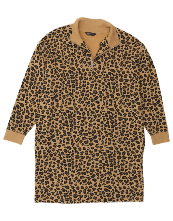 Marks & Spencer Dame Jumper Dress UK 14 Large Brown Animal Print Leopard