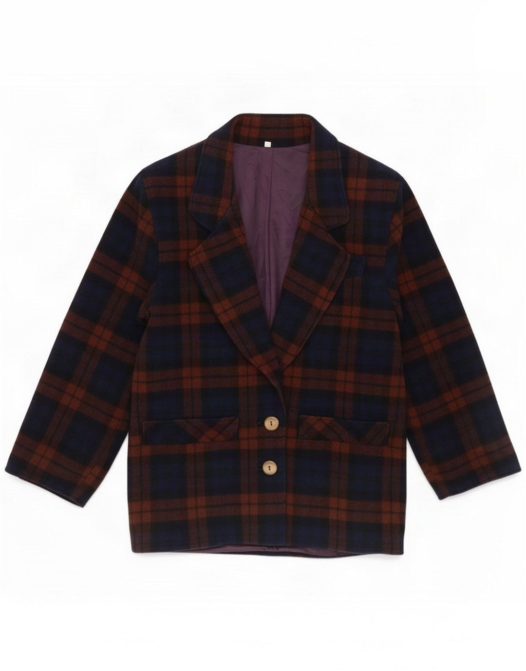 Vintage Dame 2-knaps Blazer Jacket IT 42 Medium Lilla Plaid Uld
