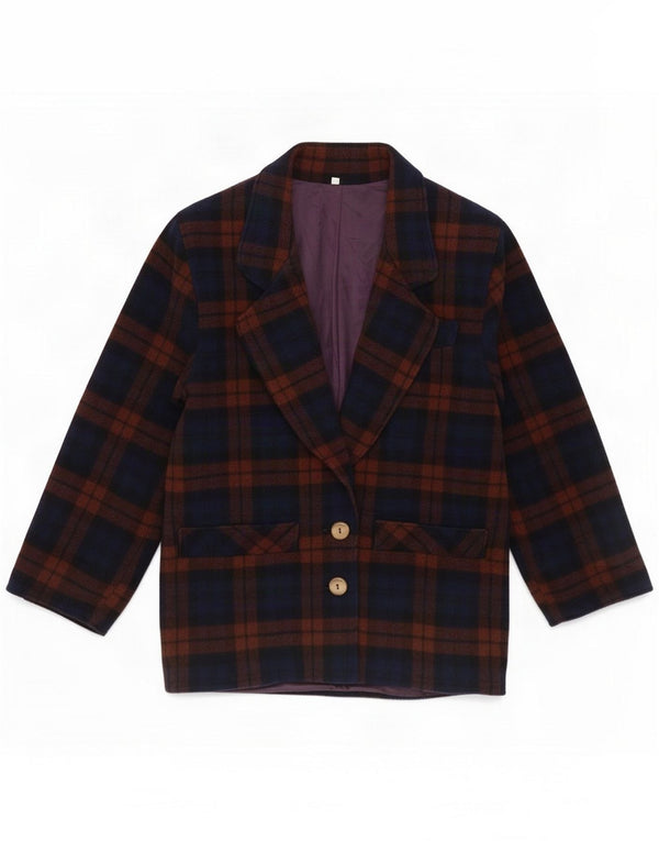 Vintage Dame 2-knaps Blazer Jacket IT 42 Medium Lilla Plaid Uld