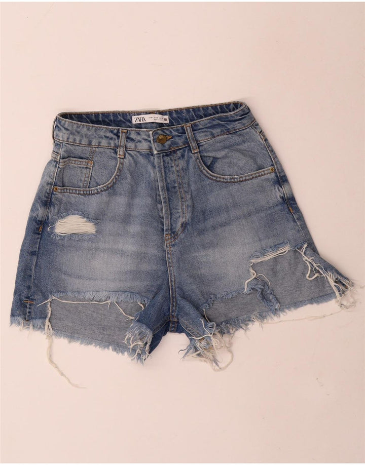 Zara Womens Distressed Denim Shorts EU 38 Small W28 Blue