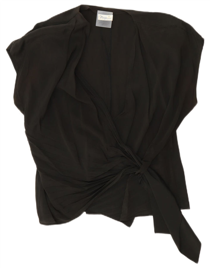 Vintage Kvinders Oversized Wrap Bluse Top US 4 Small Black Acetate