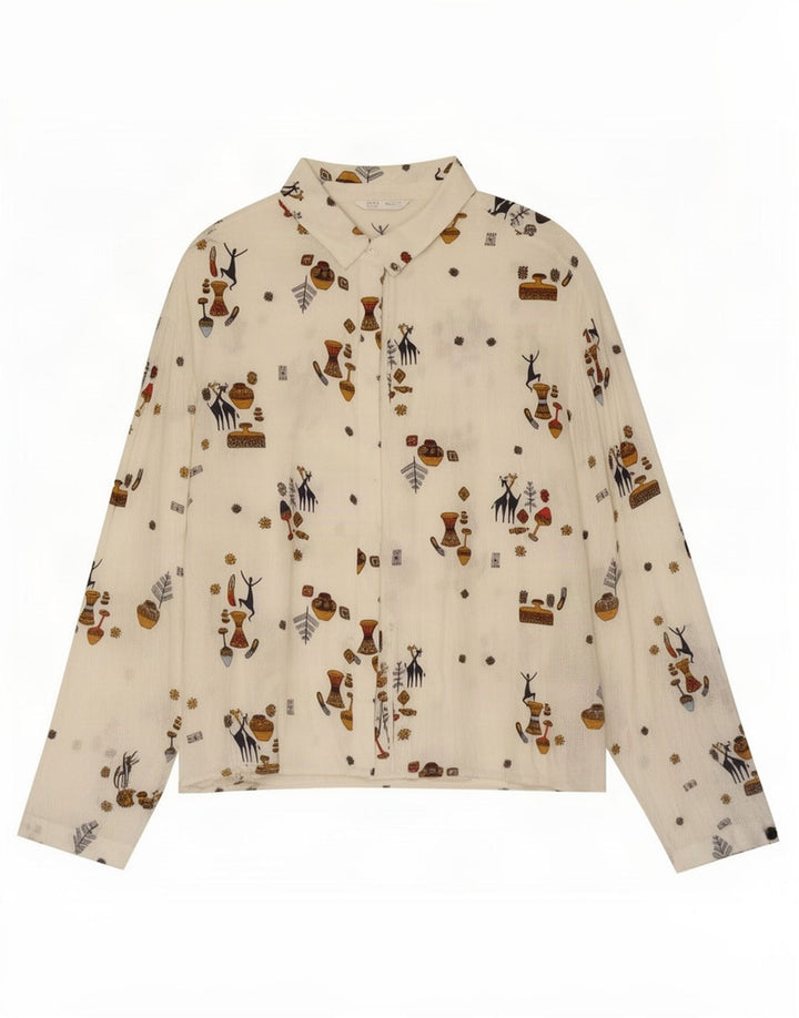 Zara Dame Trafaluc abstrakt mønster skjortebluse UK 14 Medium White