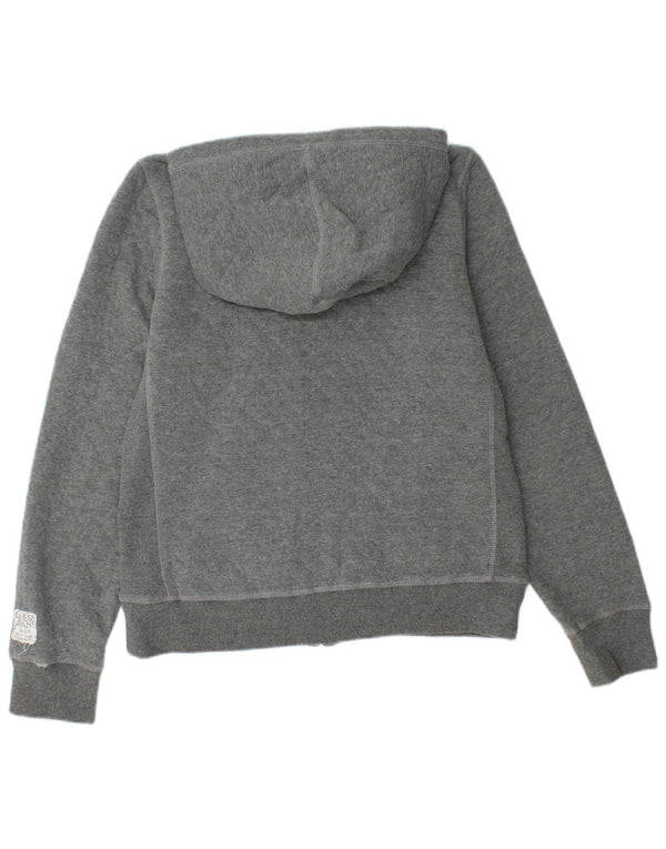 Guess Womens Graphic Zip Hoodie Sweater UK 16 Large Grey Flecked Cotton