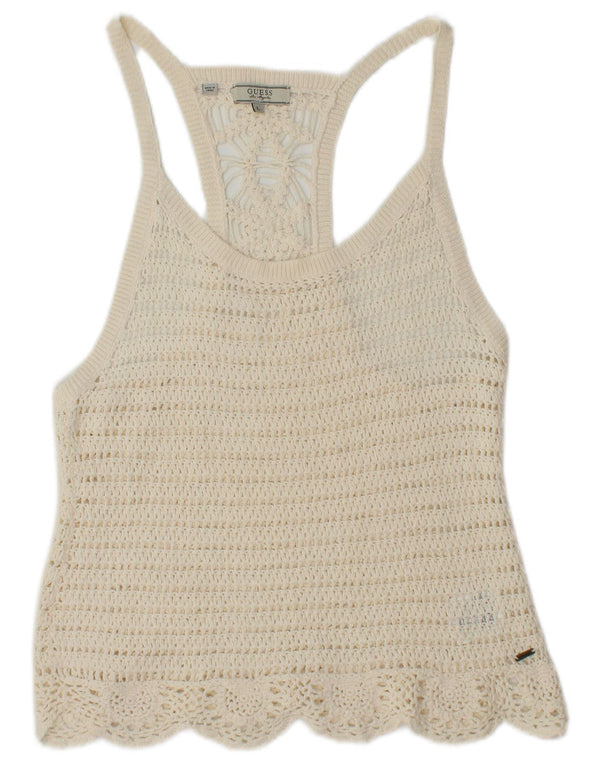 Guess Womens Crop Hæklet Vest Top UK 12 Medium White Bomuld