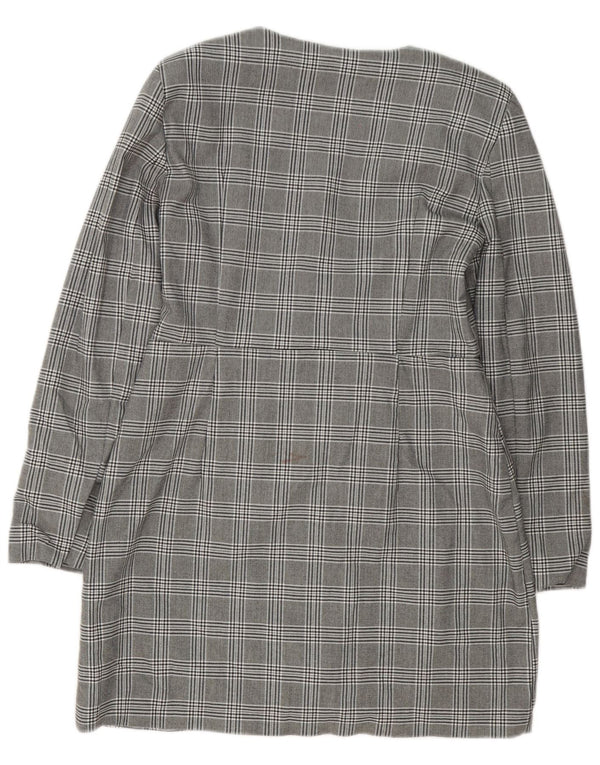 Zara Dame Langærmet Skede Kjole UK 18 XL Grå Plaid Polyester