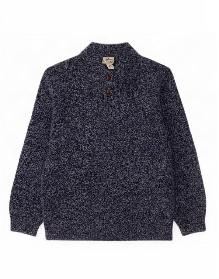 L.L.Bean Herre Button Neck Sweater XL Navy Blue Flecked Lammeuld