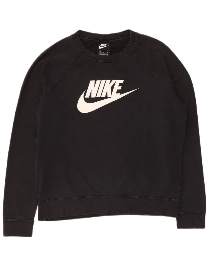 Nike Dame Grafisk Sweatshirt Jumper UK 14 Medium Sort Bomuld