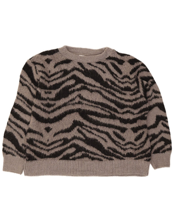 Topshop Dame Boat Neck Jumper Sweater UK 10 Small Grey Animal Print